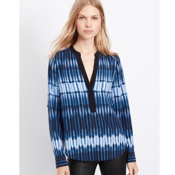 Vince Tops - Vince Tie Dye Blue Silk Popover Blouse Size 0 EUC